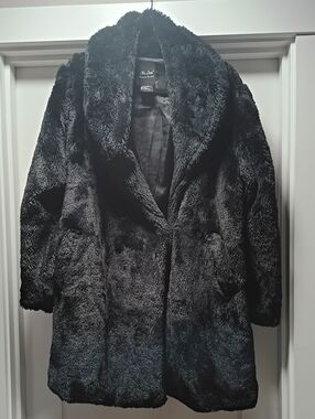 Me Jane Black Faux Fur Teddy Coat with Shawl Collar